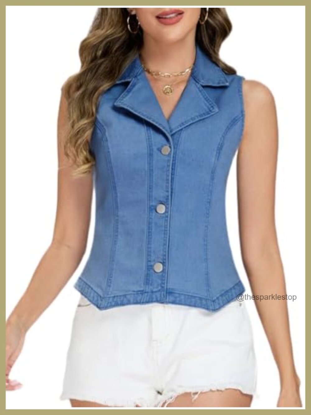 Women's Sleeveless Denim Vest Lapel Collar Button Down Jean Waistcoat Blazer